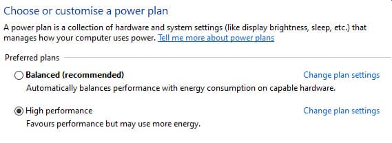 تعديل Power plan الى High Performance